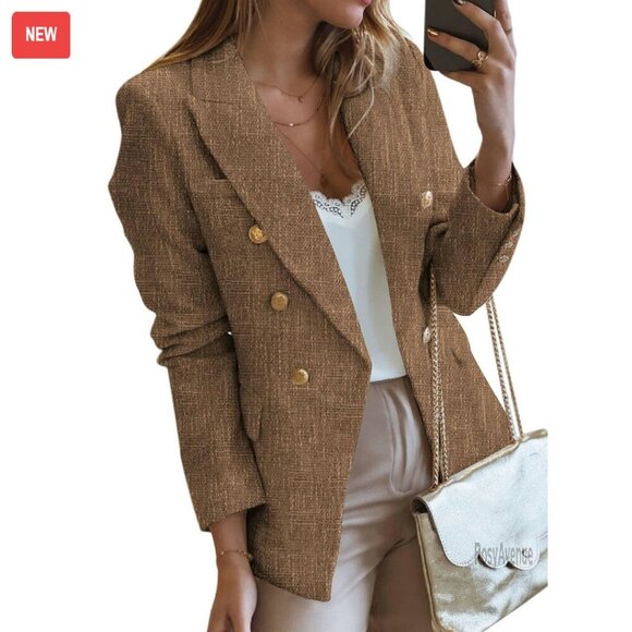 Jackets & Blazers - Tweed Blazer Double Breasted Long Sleeve Open Front Work Office